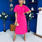 Naomi Gold Clasp Detailed Midi Dress Hot Pink