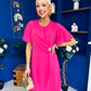 Naomi Gold Clasp Detailed Midi Dress Hot Pink