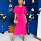 Naomi Gold Clasp Detailed Midi Dress Hot Pink