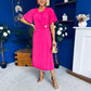 Naomi Gold Clasp Detailed Midi Dress Hot Pink