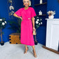 Naomi Gold Clasp Detailed Midi Dress Hot Pink