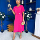 Naomi Gold Clasp Detailed Midi Dress Hot Pink
