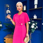 Naomi Gold Clasp Detailed Midi Dress Hot Pink