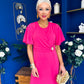 Naomi Gold Clasp Detailed Midi Dress Hot Pink