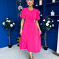 Naomi Gold Clasp Detailed Midi Dress Hot Pink