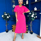 Naomi Gold Clasp Detailed Midi Dress Hot Pink