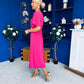 Naomi Gold Clasp Detailed Midi Dress Hot Pink