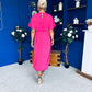 Naomi Gold Clasp Detailed Midi Dress Hot Pink