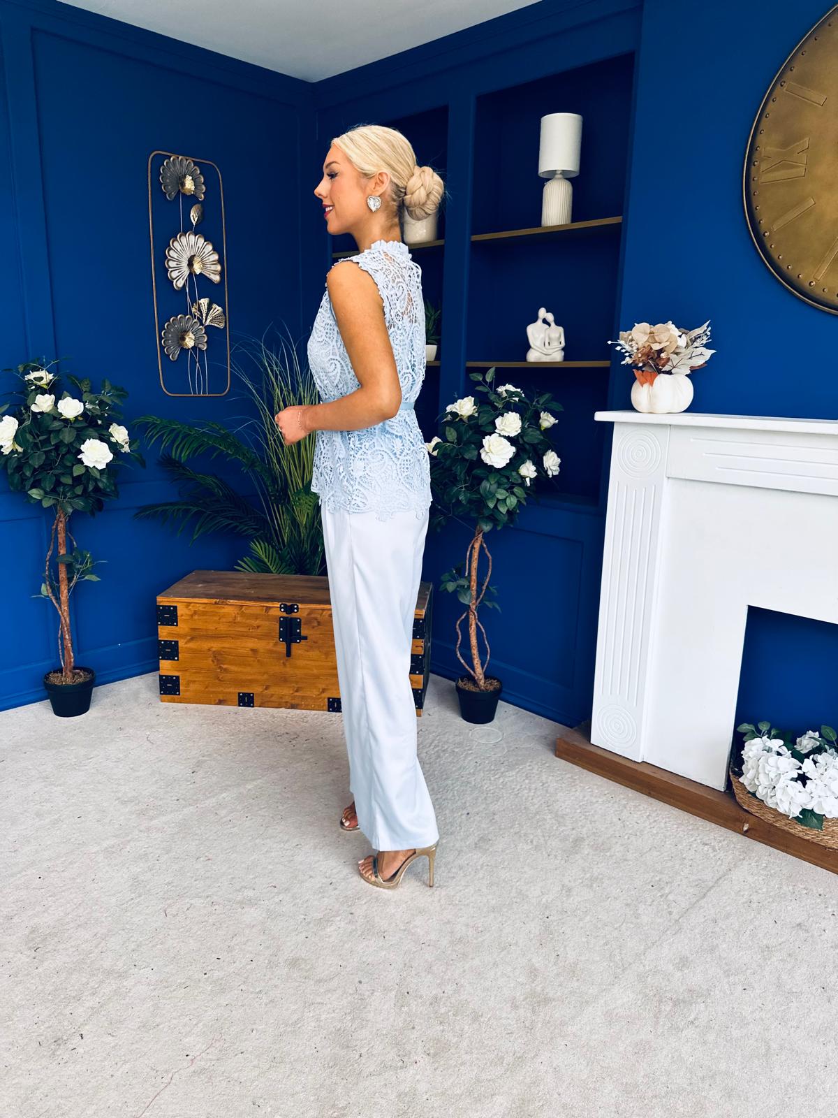 Illa Crochet Top, Cami & Trouser Set Blue
