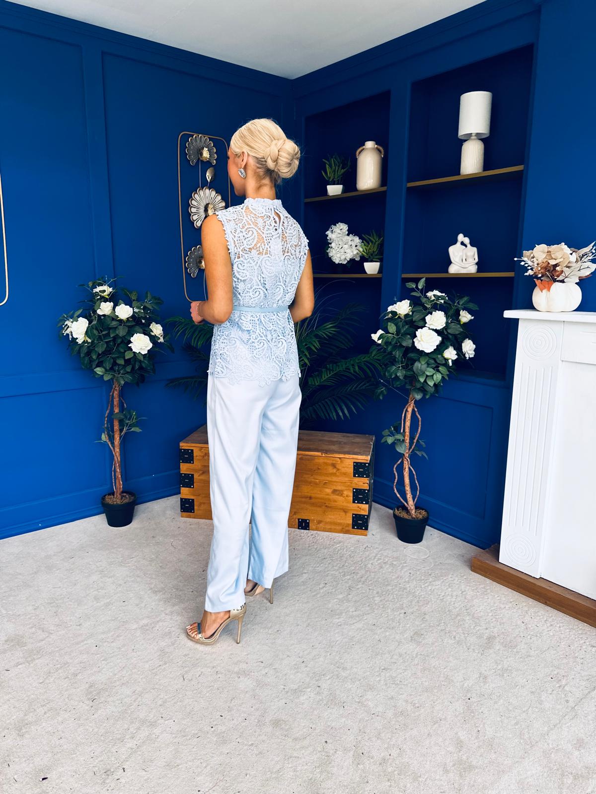 Illa Crochet Top, Cami & Trouser Set Blue