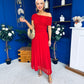 Giselle Off The Shoulder Mesh Midi Dress Ruby