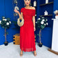 Giselle Off The Shoulder Mesh Midi Dress Ruby