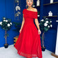 Giselle Off The Shoulder Mesh Midi Dress Ruby