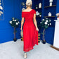 Giselle Off The Shoulder Mesh Midi Dress Ruby