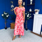 Hope Off The Shoulder Mesh Midi Dress Floral Coral