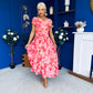 Hope Off The Shoulder Mesh Midi Dress Floral Coral