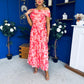 Hope Off The Shoulder Mesh Midi Dress Floral Coral