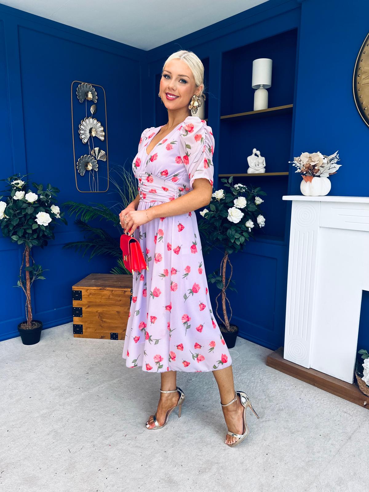 Mirren Banded Midi Dress Lilac Rose