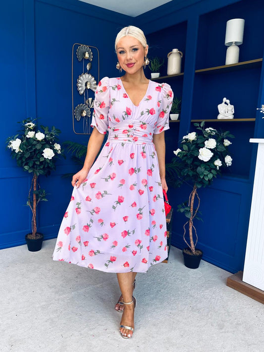Mirren Banded Midi Dress Lilac Rose