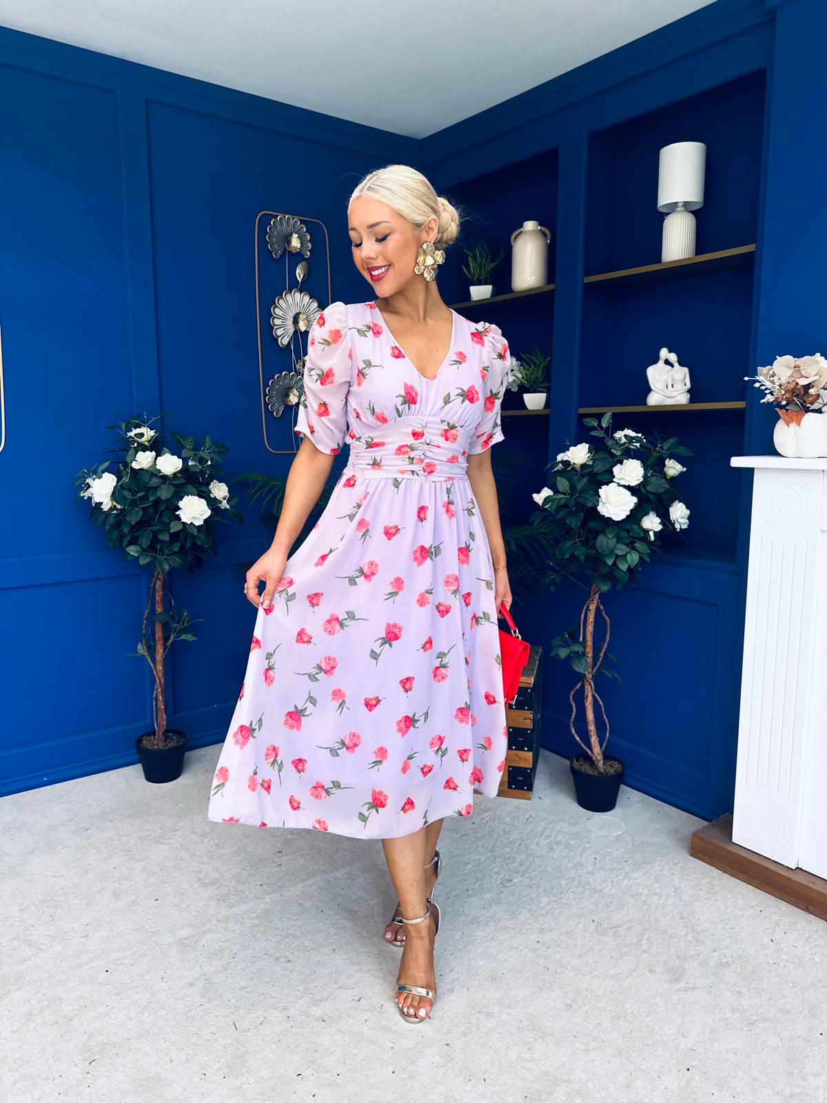 Mirren Banded Midi Dress Lilac Rose