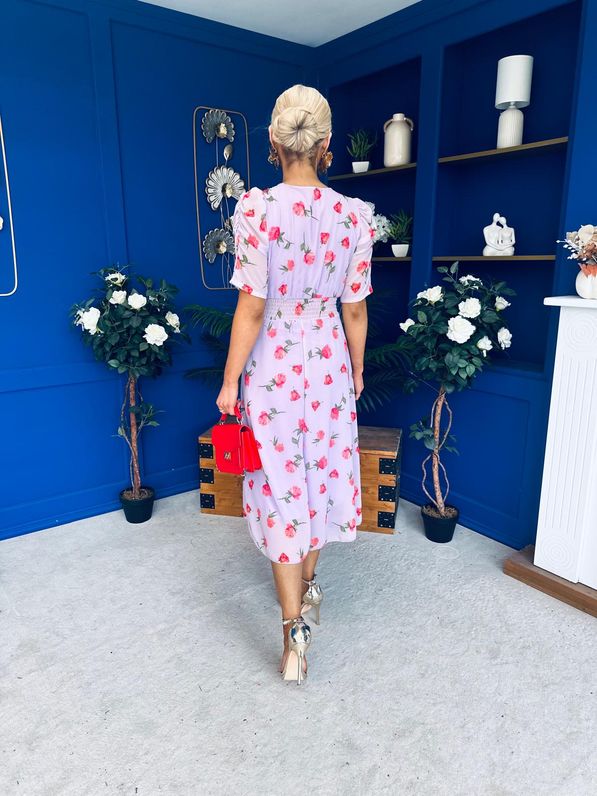 Mirren Banded Midi Dress Lilac Rose