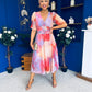 Mirren Banded Midi Dress Marble Coral