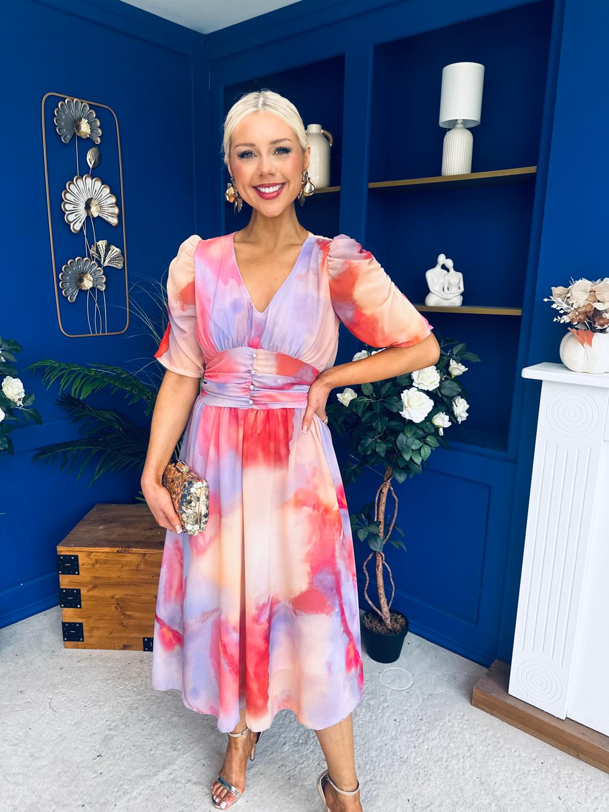 Mirren Banded Midi Dress Marble Coral