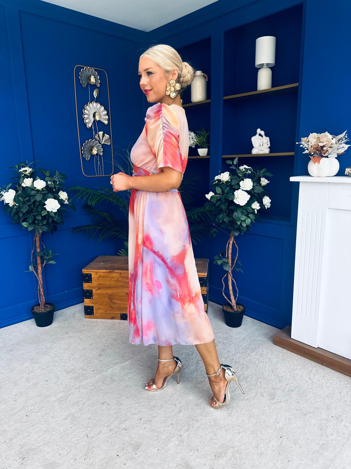 Mirren Banded Midi Dress Marble Coral