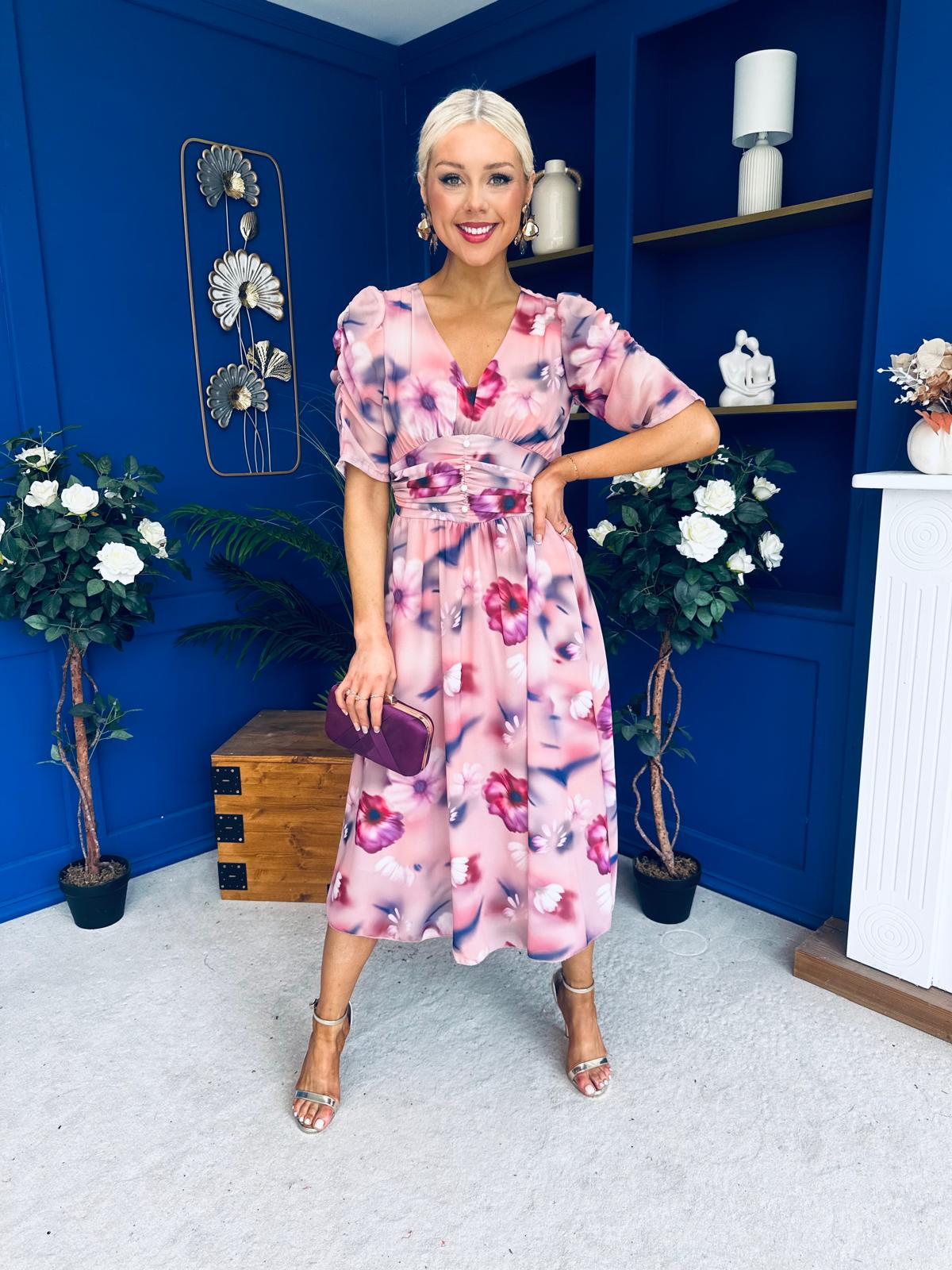 Mirren Banded Midi Dress Floral Blush