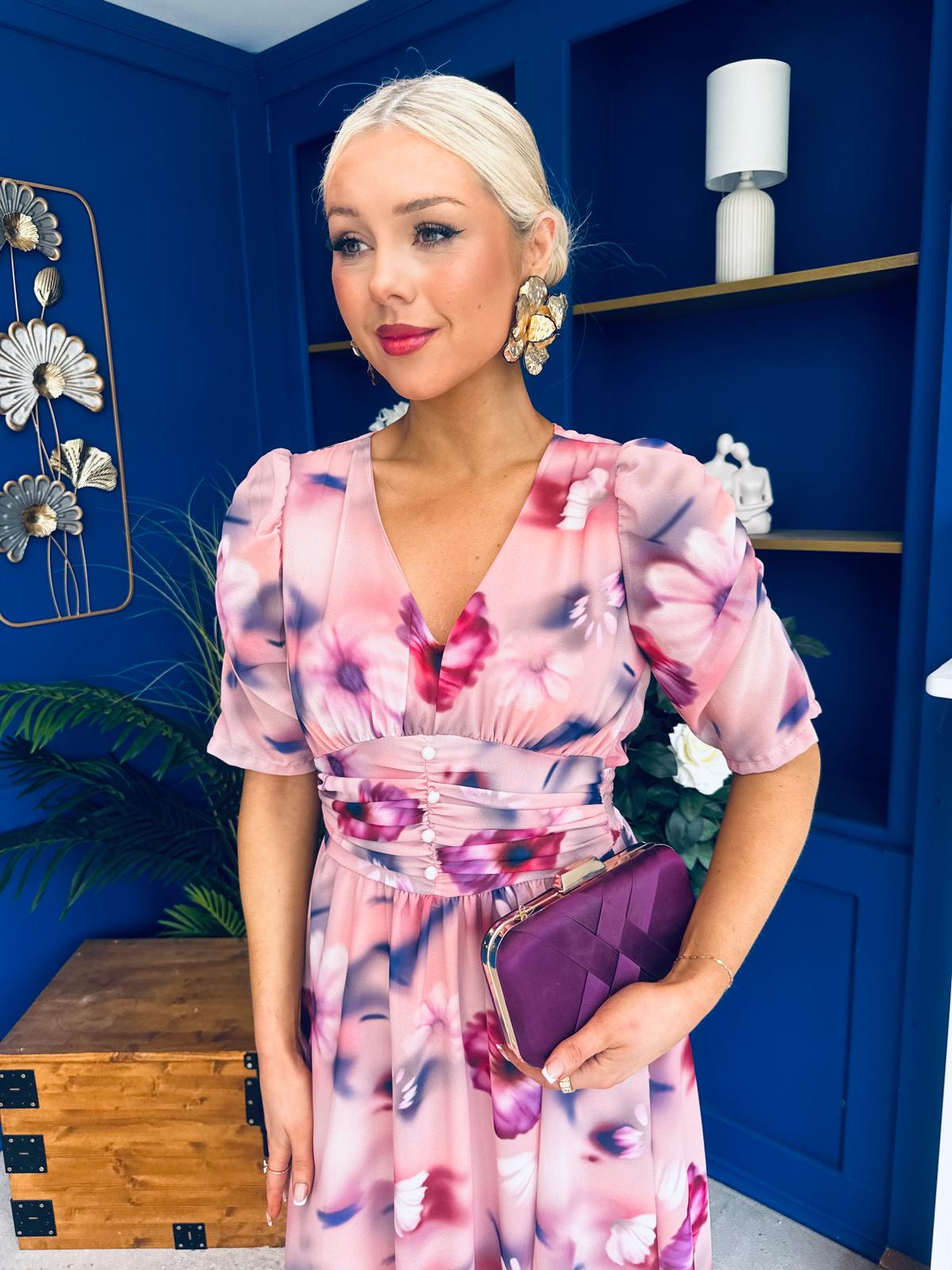 Mirren Banded Midi Dress Floral Blush