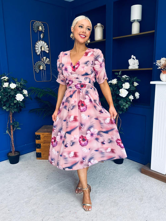 Mirren Banded Midi Dress Floral Blush