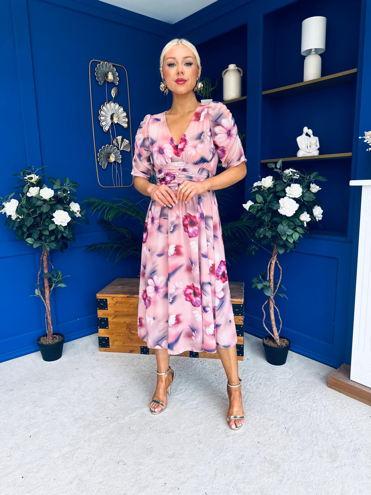 Mirren Banded Midi Dress Floral Blush