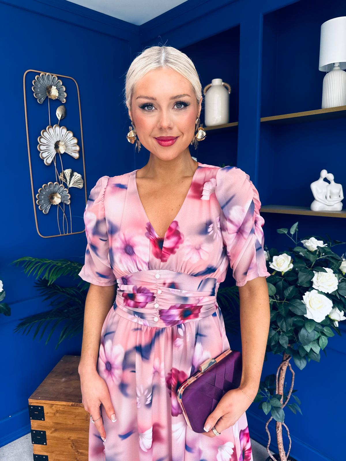 Mirren Banded Midi Dress Floral Blush