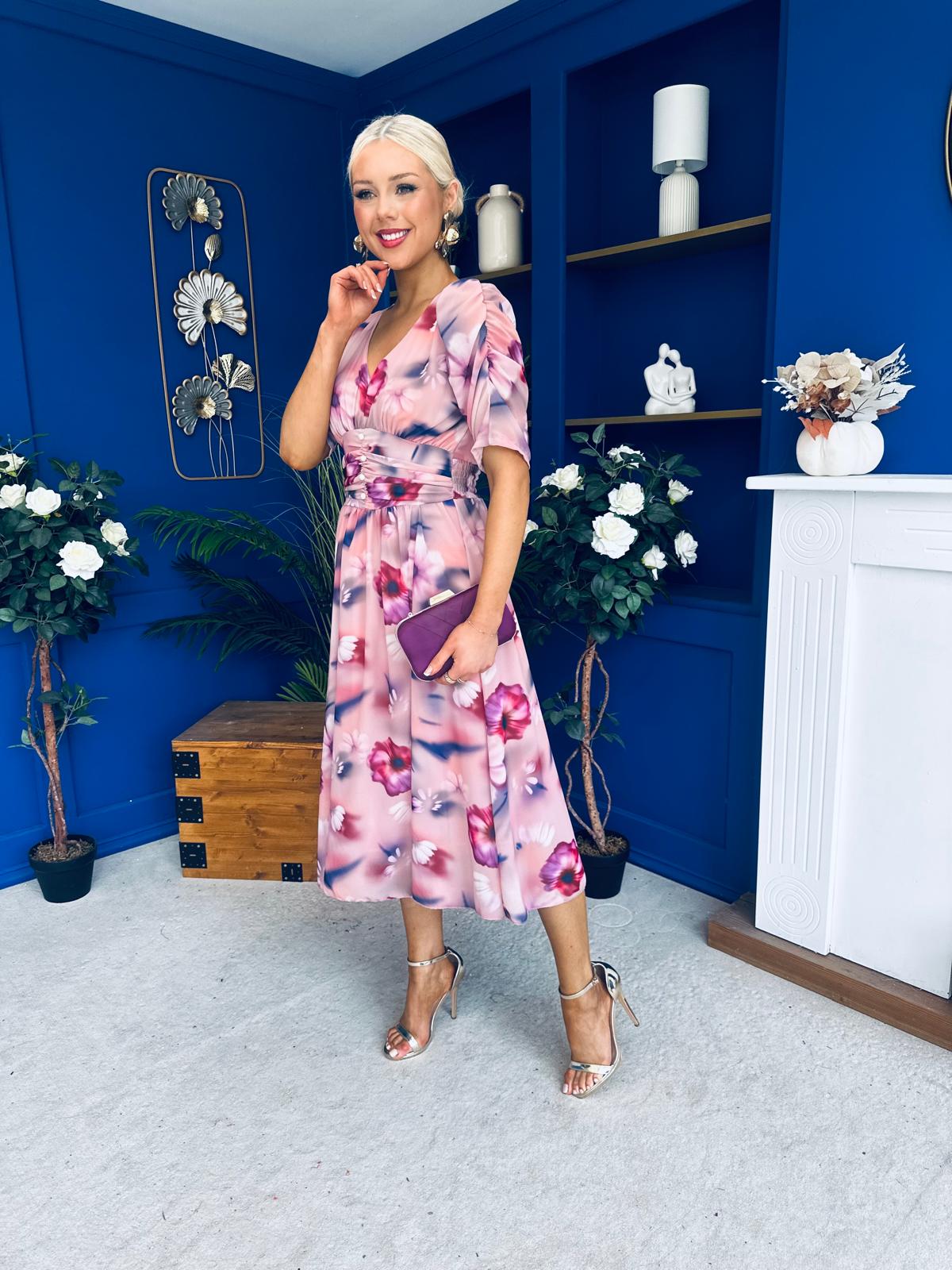 Mirren Banded Midi Dress Floral Blush