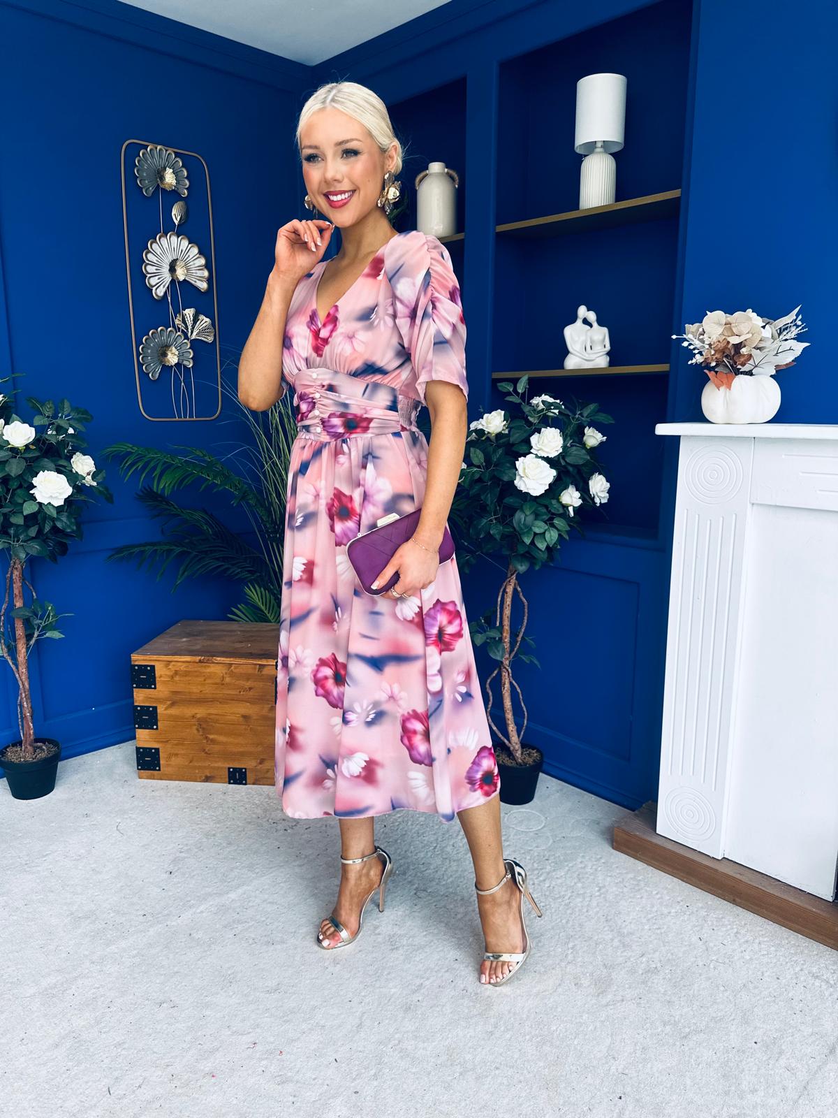 Mirren Banded Midi Dress Floral Blush