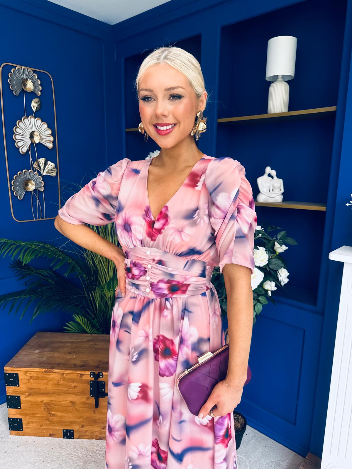 Mirren Banded Midi Dress Floral Blush