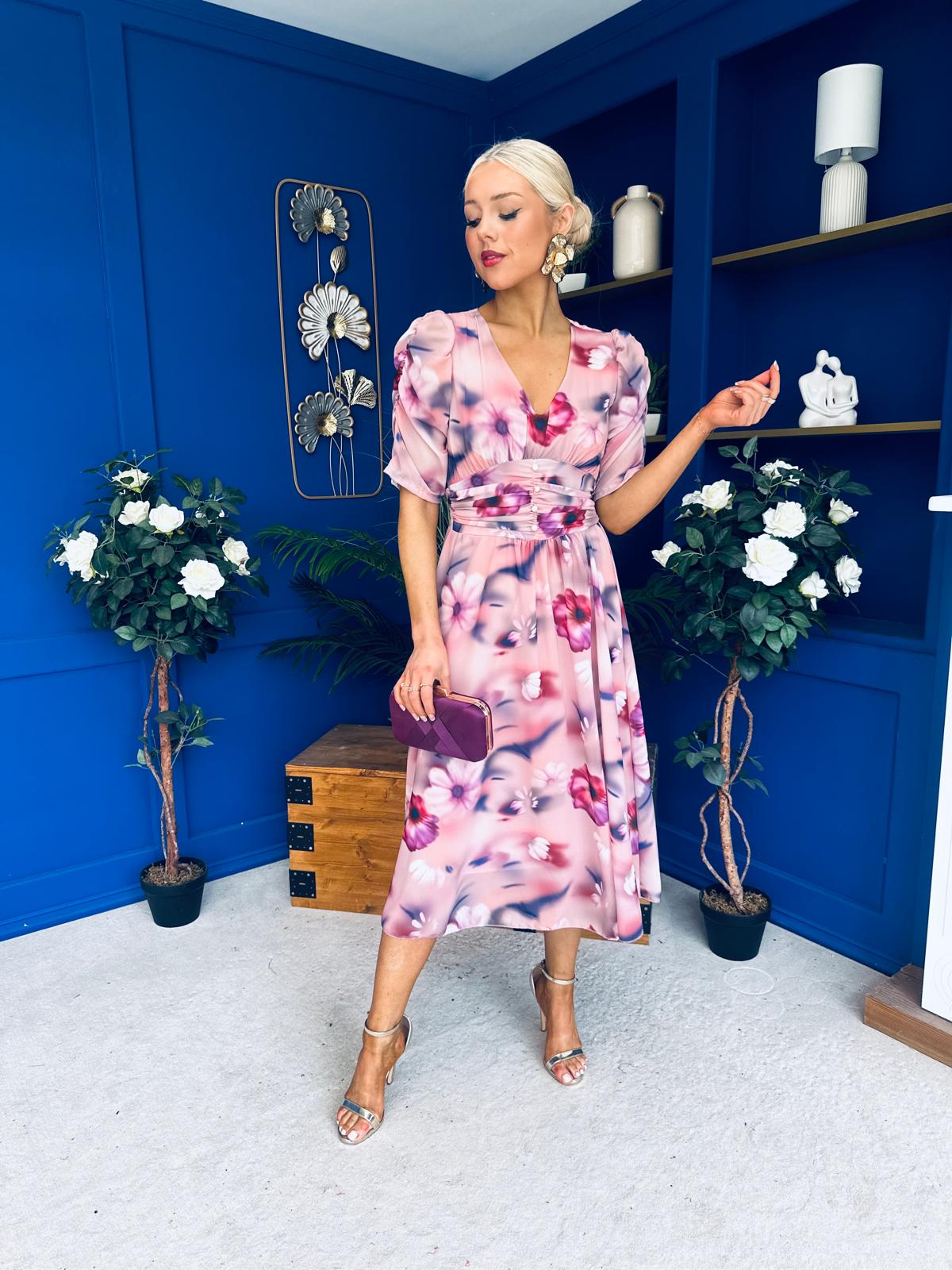 Mirren Banded Midi Dress Floral Blush