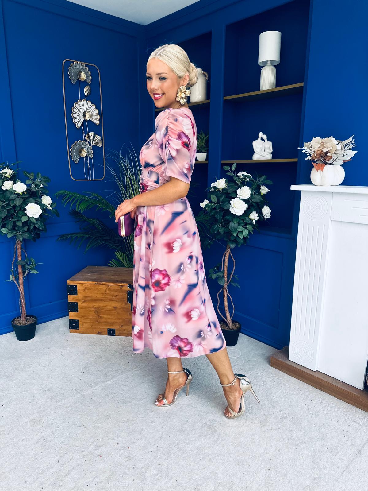 Mirren Banded Midi Dress Floral Blush