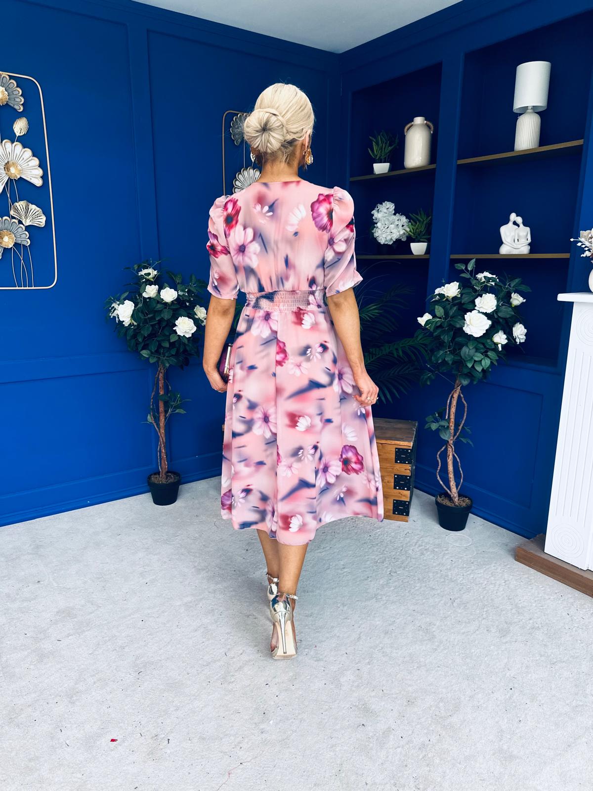 Mirren Banded Midi Dress Floral Blush