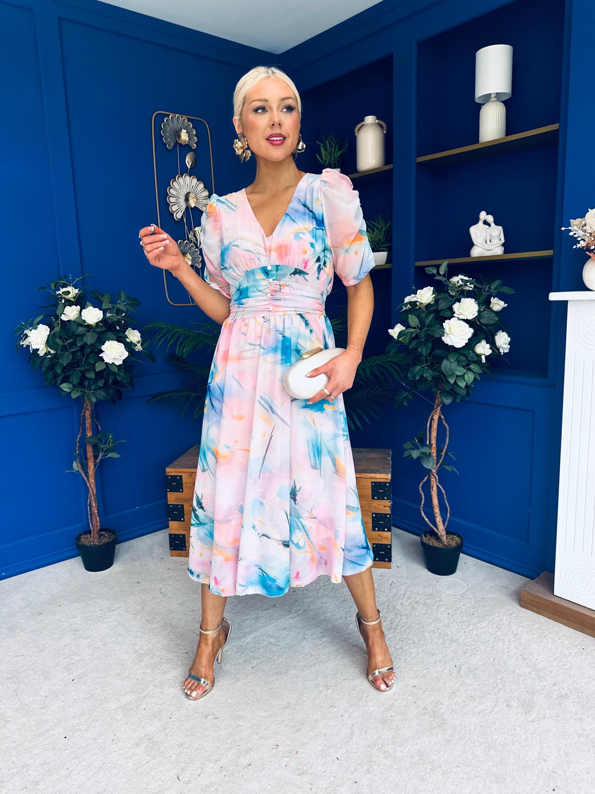 Mirren Banded Midi Dress Floral Pwr Pink