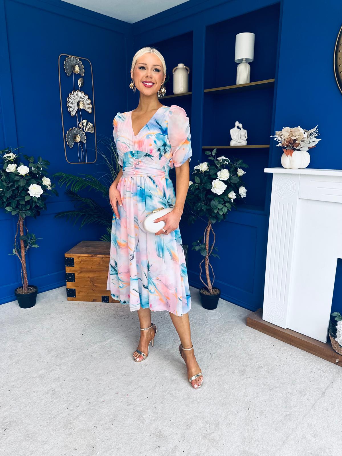 Mirren Banded Midi Dress Floral Pwr Pink