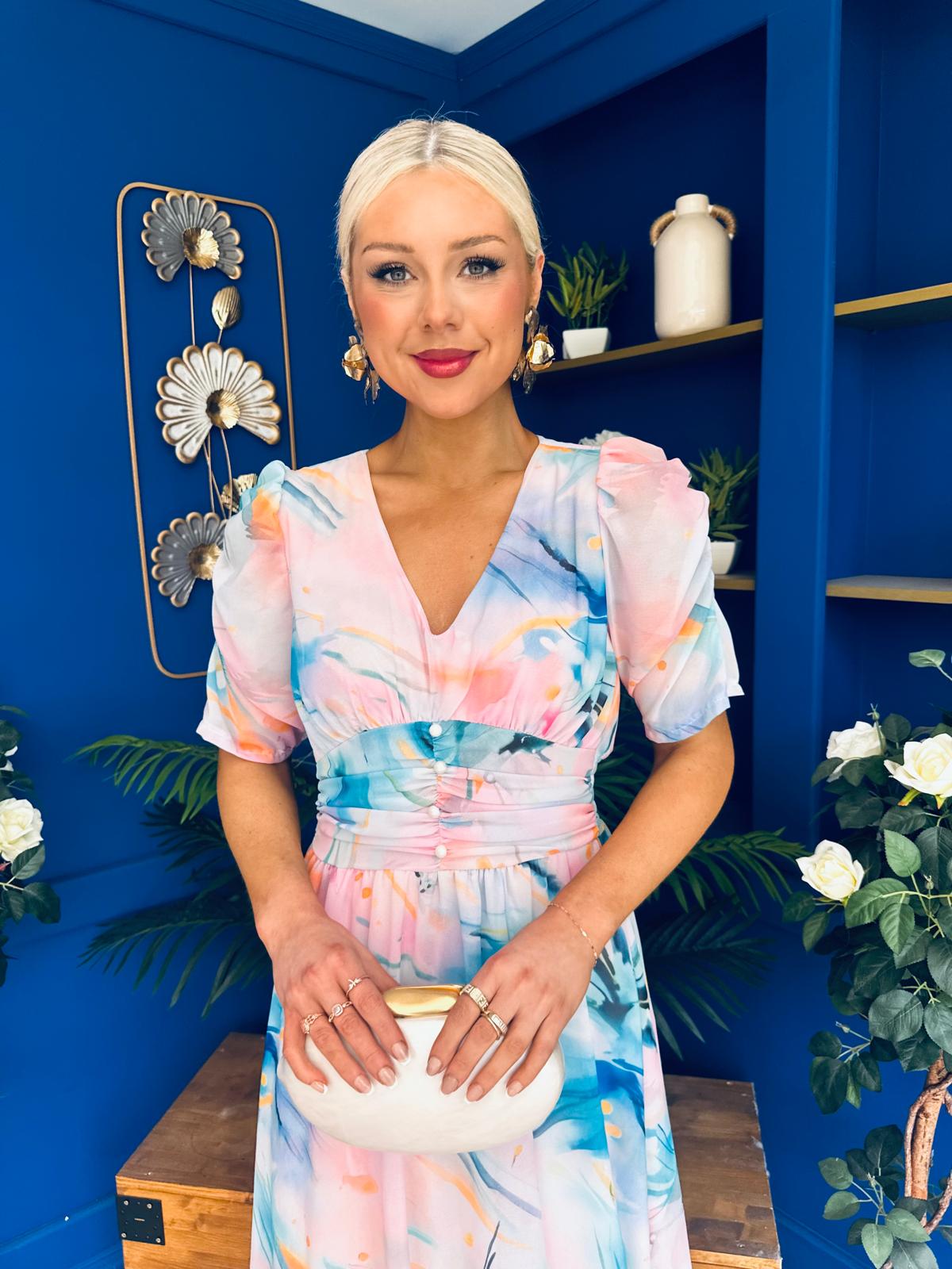 Mirren Banded Midi Dress Floral Pwr Pink