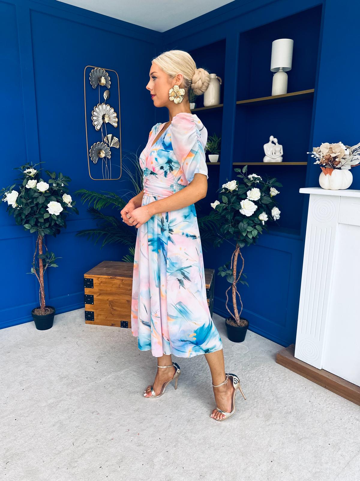 Mirren Banded Midi Dress Floral Pwr Pink