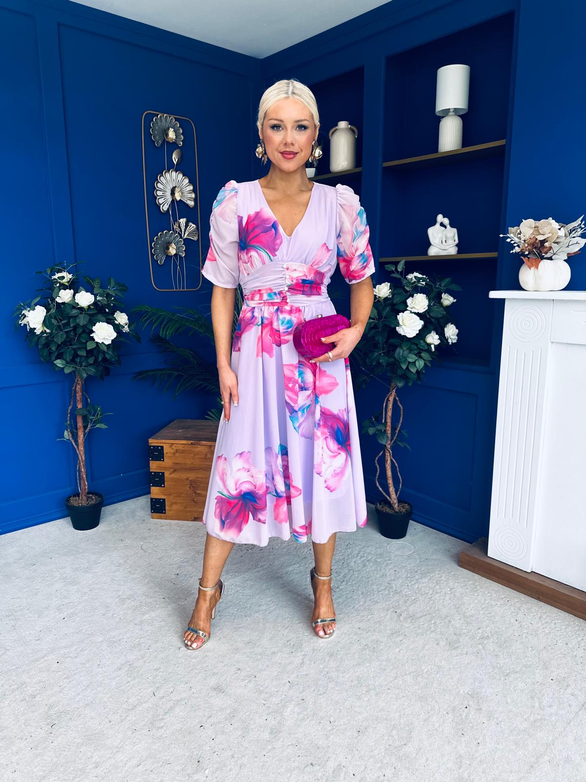 Mirren Banded Midi Dress Floral Lavender
