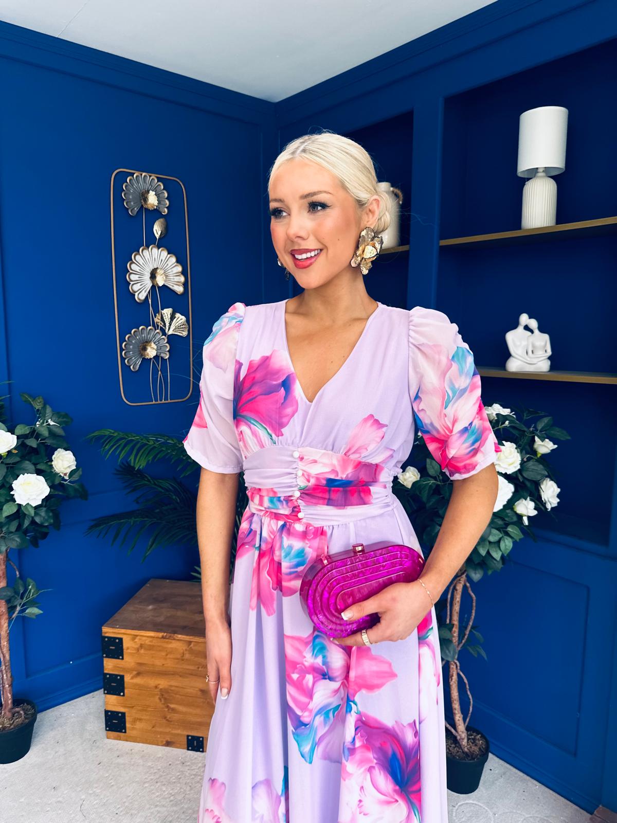 Mirren Banded Midi Dress Floral Lavender