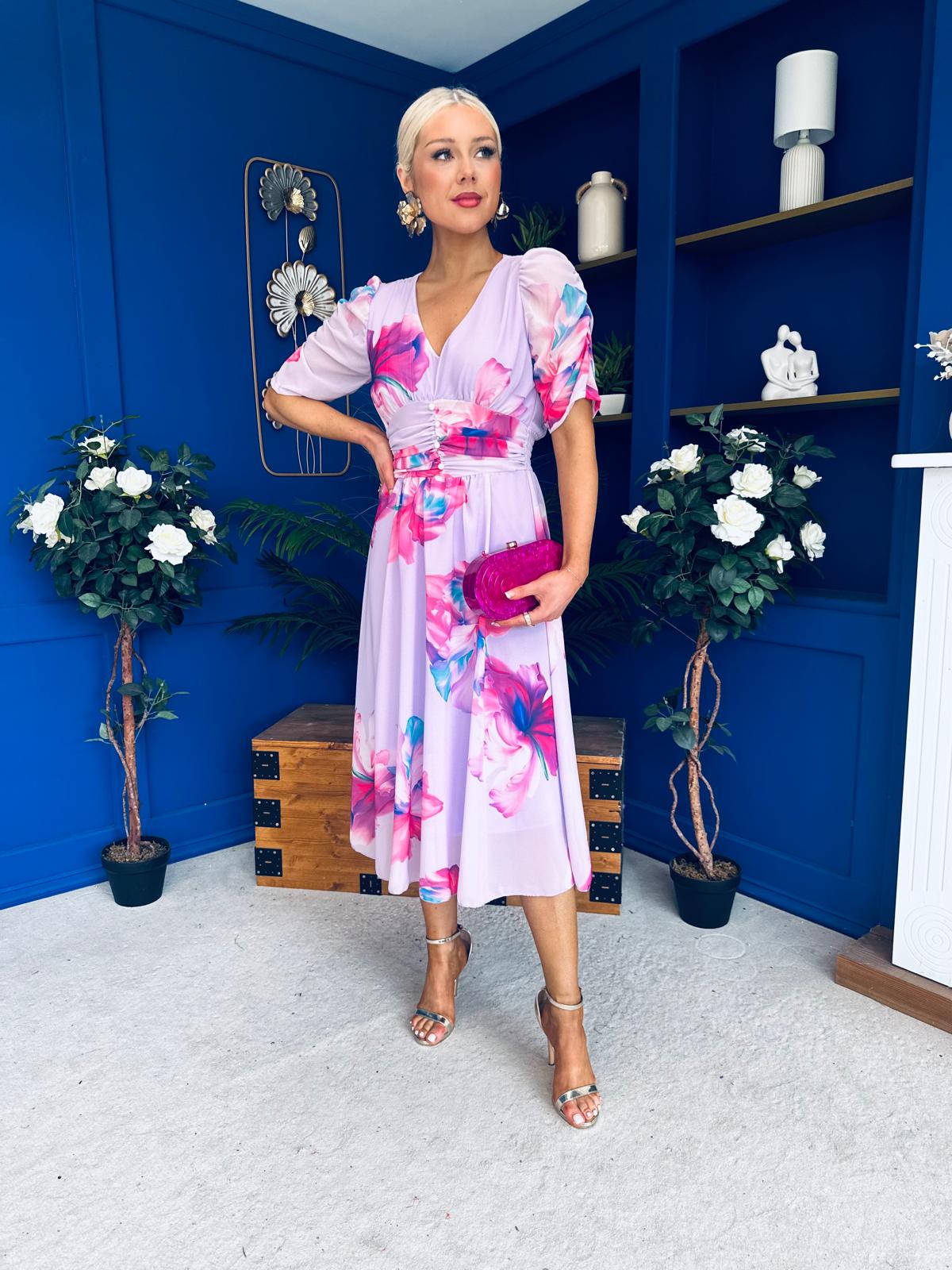 Mirren Banded Midi Dress Floral Lavender
