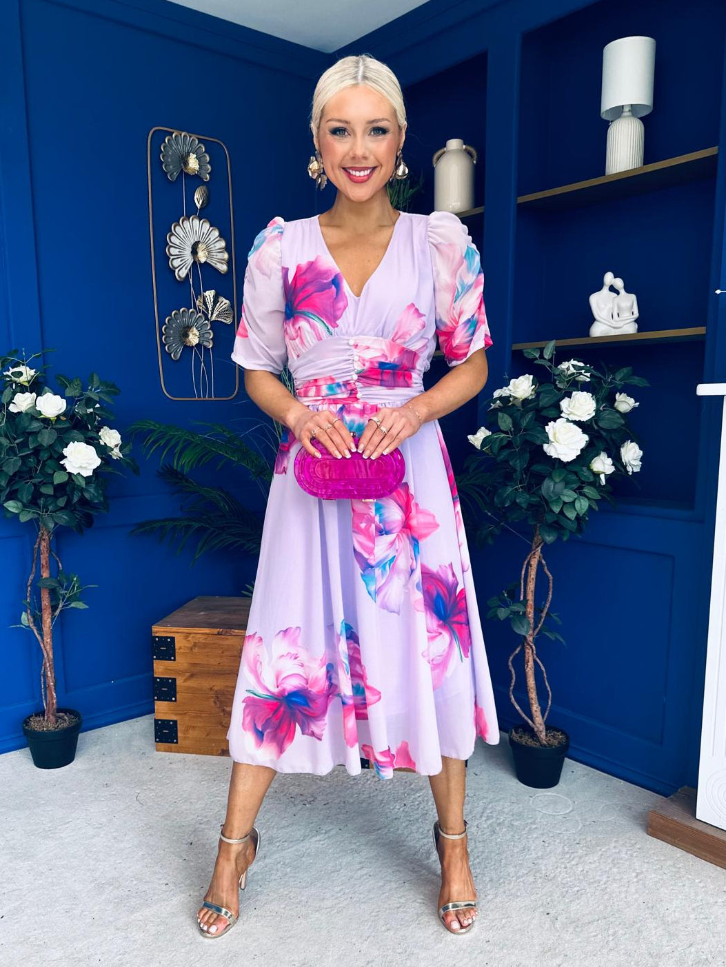 Mirren Banded Midi Dress Floral Lavender
