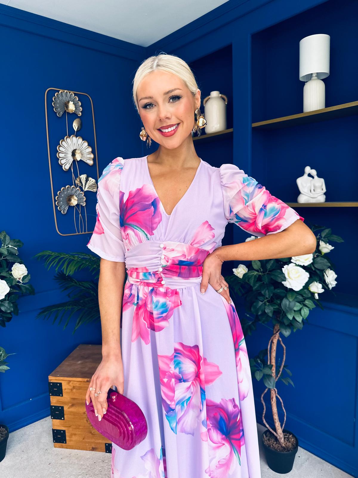 Mirren Banded Midi Dress Floral Lavender