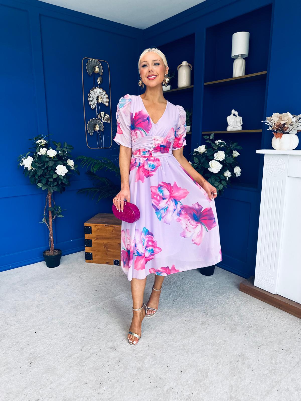 Mirren Banded Midi Dress Floral Lavender