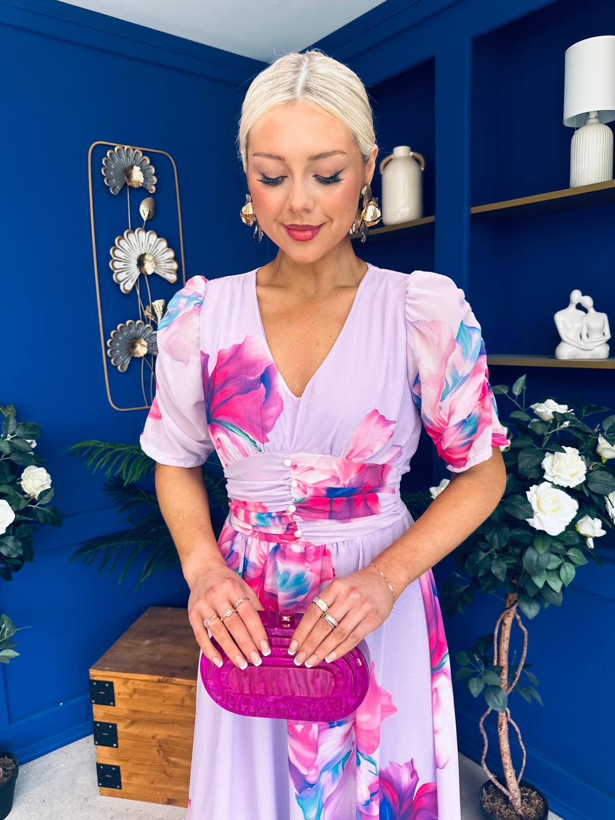 Mirren Banded Midi Dress Floral Lavender